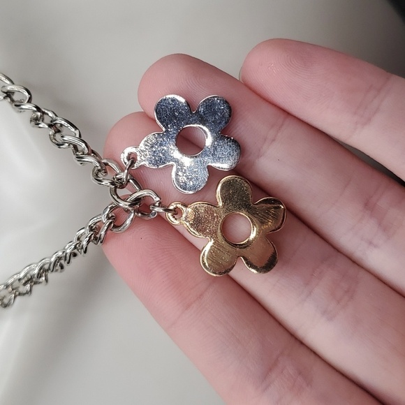 N3016 multi tone gasket flower trendy necklace nwt steampunk femme - Picture 2 of 2